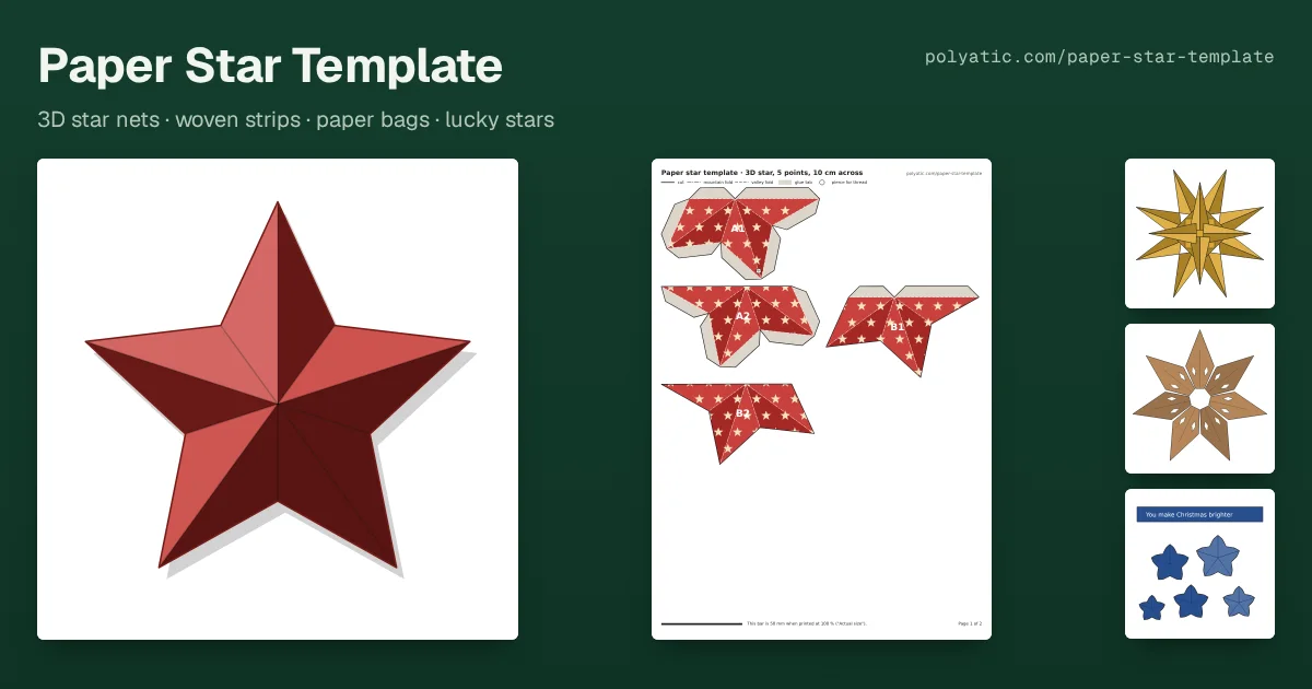 Paper Bag Pattern Printable Pdf 3D Paper Star Template — Free Printable PDF: Net, Woven Strips, Paper ...
